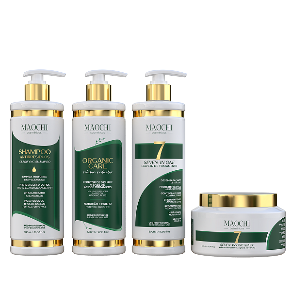 Kit Completo Linha Profissional Realinhamento Do Início ao Fim - Ativo Redutor de Volume + Shampoo Antirresíduo + Máscara de Tratamento + Protetor Térmico 500ml