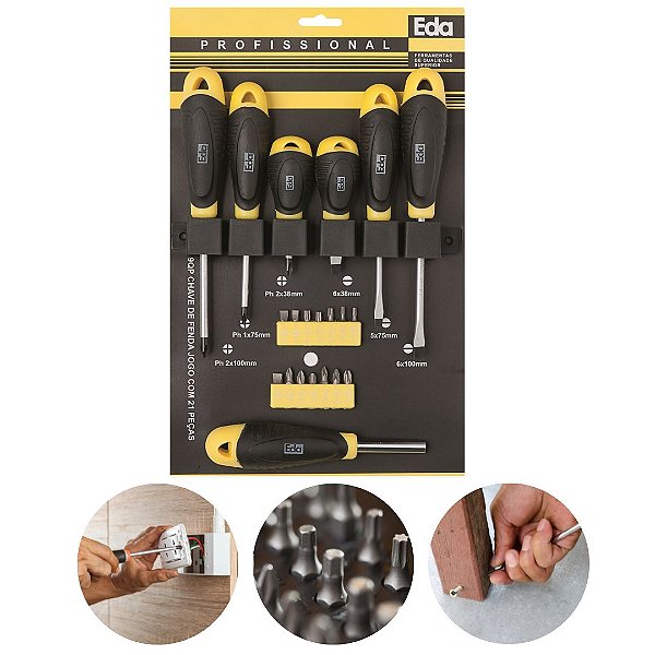Jogo Chave Fenda Philips 21 Pçs Imantada Profissional 9QPEda