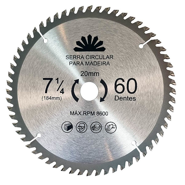 Lâmina De Serra Circular 185mm 7-1/4 Para Madeira 60 Dentes