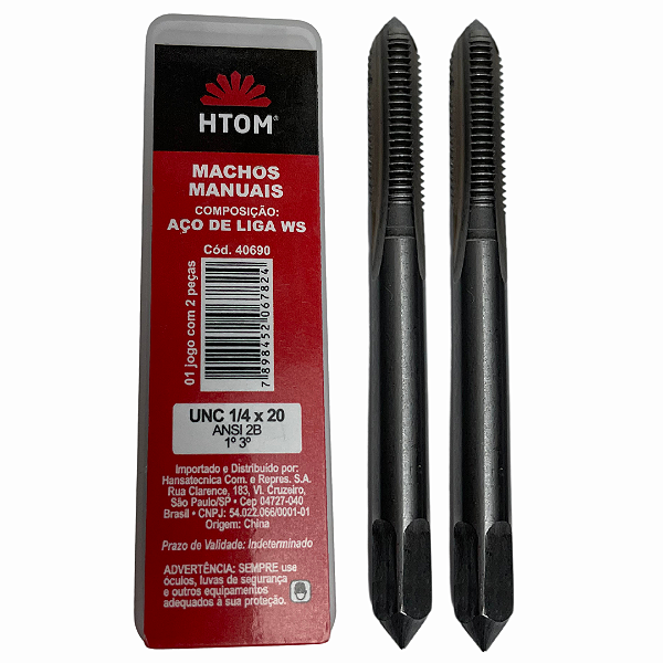 Jogo Macho Manual UNC 1/4x20mm  Aço Liga Ws Com 2pcs Htom