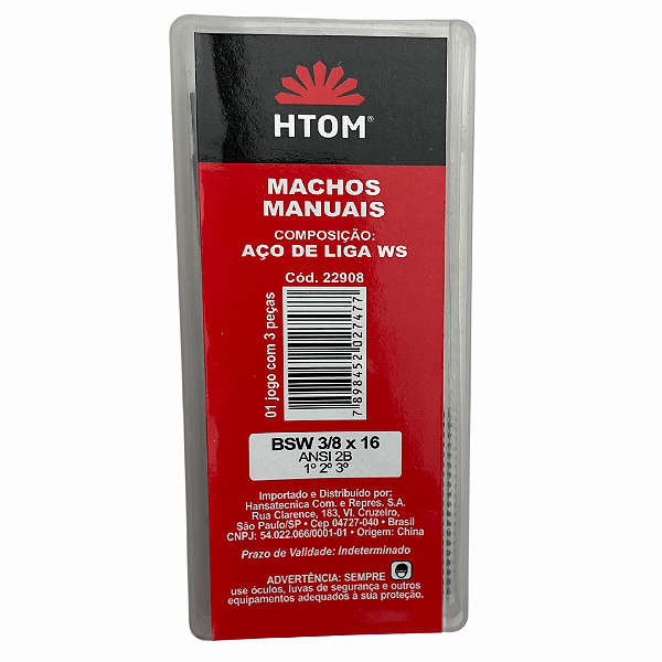 Jogo Macho Manual BSW 3/8x16mm Aço Liga Ws 3pcs Profissional