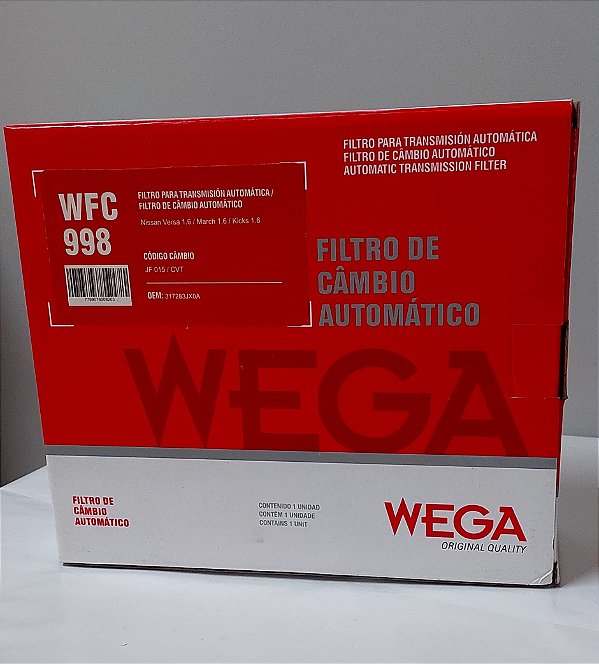 FILTRO DE CÂMBIO AUTOMÁTICO PARA NISSAN VERSA 1.6, KICKS 1.6 E MARCH 1.6 - WFC998 - (WEGA)