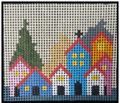 Tela para Bordar – Casas coloridas