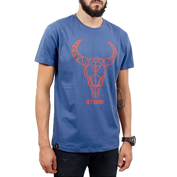 Camiseta Masculina Boi Estlizado Azul Stouro