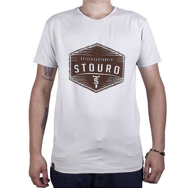Camiseta Masculina Brasão Logo Bege Stouro