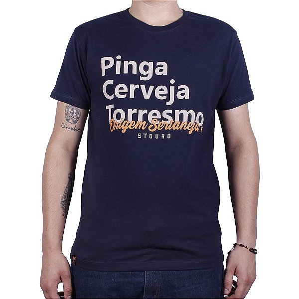 Camiseta Masculina Pinga, Cerveja e Torresmo Azul Marinho Stouro