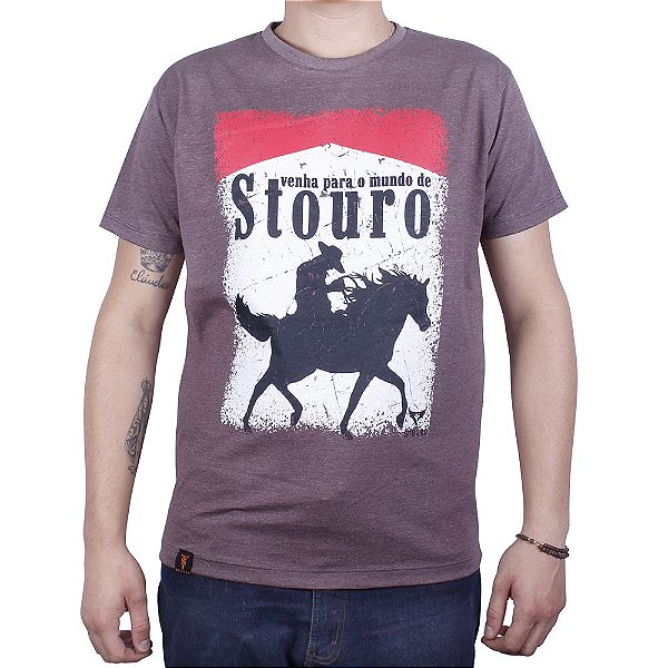 Camiseta Masculina Venha para o mundo de STR Marrom Mescla Stouro