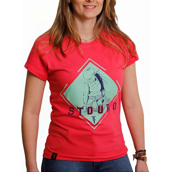 Camiseta Feminina Cowgirl Salmão Stouro