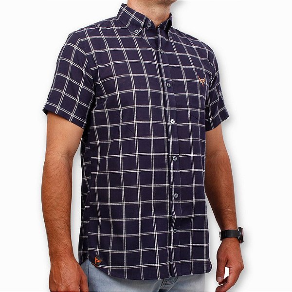 Camisa Masculina Xadrez Stouro - Azul Marinho e Branco