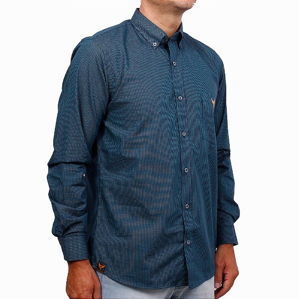 Camisa Masculina Xadrez Stouro - Azul Marinho e Verde