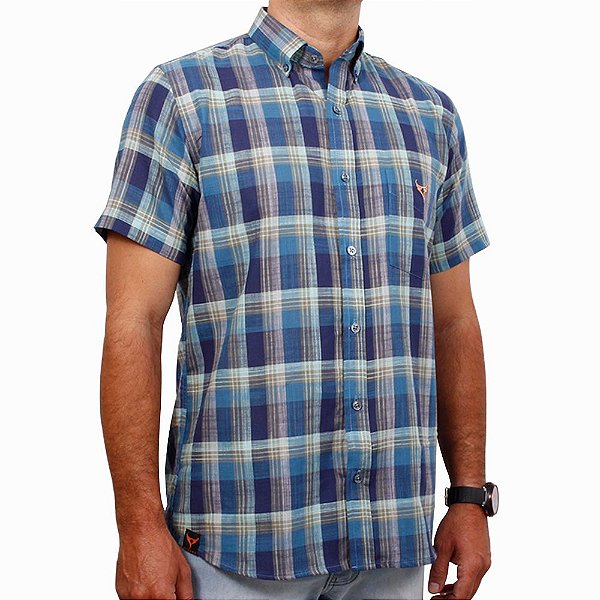 Camisa Masculina Xadrez Stouro - Azul Royal