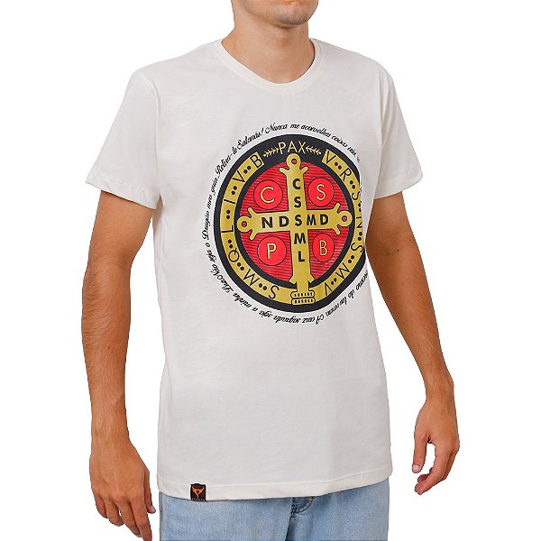 Camiseta Masculina Medalha São Bento Branca Stouro