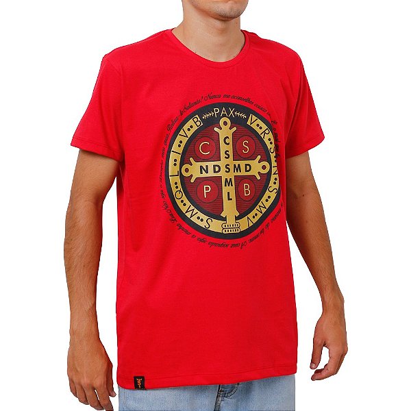 Camiseta Masculina Medalha São Bento Vermelha Stouro