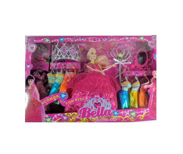 Boneca Bella Fashion Doll Com Coroa E Pisca