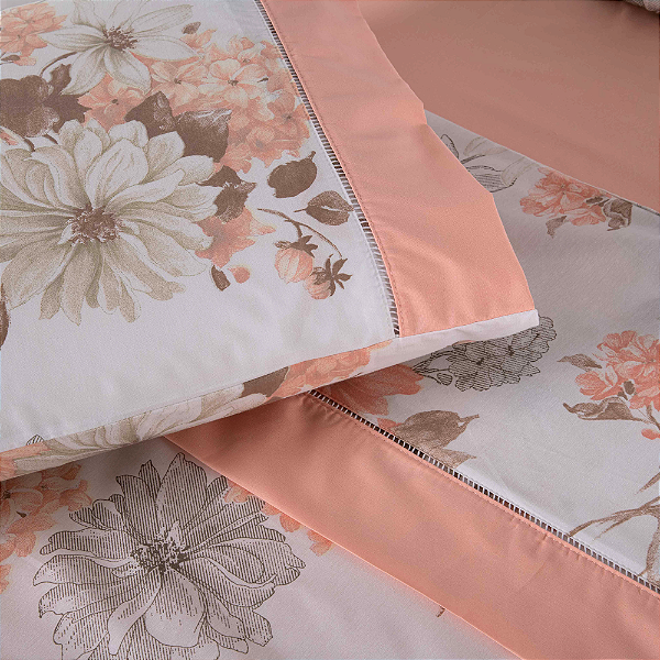 Jogo de Lençol Encantare Ponto Palito Estampado Completo 4 Peças Casal 80% Algod