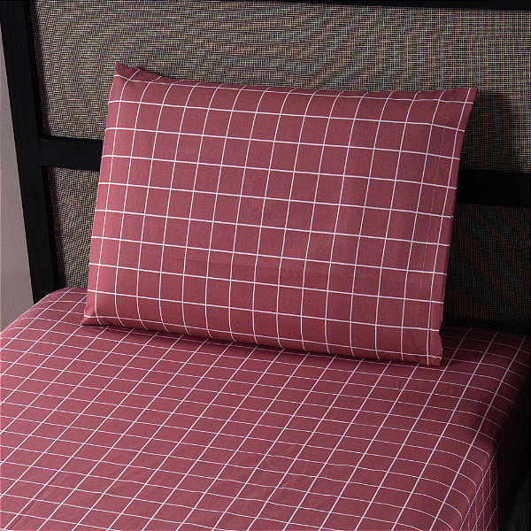 Jogo de Lençol Grid Quadriculado 2 Peças Solteiro 80% Algodão / 20% Poliéster Pe