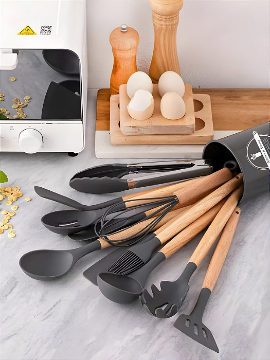 Conjunto 12 Peças Utensílios Cozinha Silicone Com Suporte Luatek LCC-2320