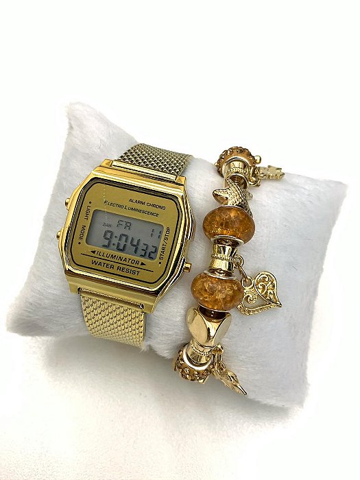 Relógio Digital Vintage com Pulseira Berloque Ref. 542