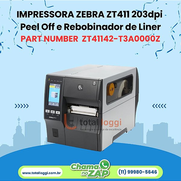 Impressora Zebra ZT411 203dpi - Peel Off e Rebobinador de Liner