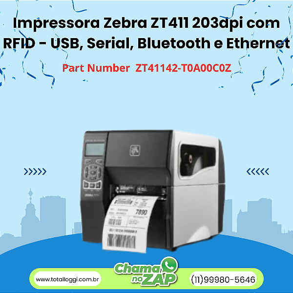 Impressora de Etiquetas Zebra ZT411 203dpi com RFID
