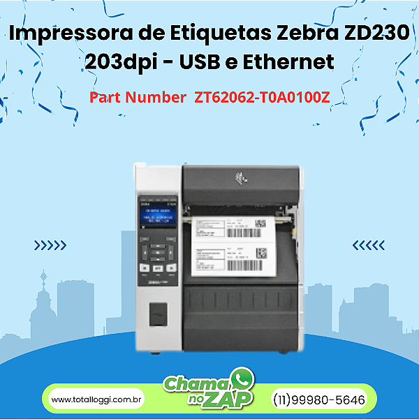 Impressora Zebra ZT620 203dpi Industrial com Alta Performance
