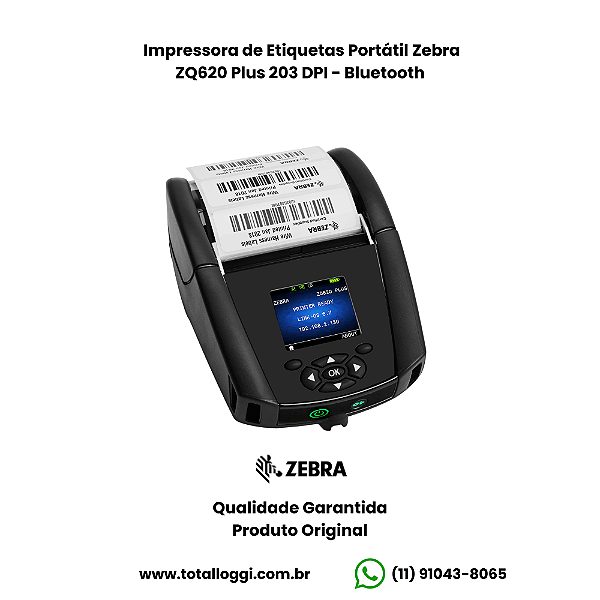Impressora de Etiquetas Portátil Zebra ZQ620 203dpi Bluetooth