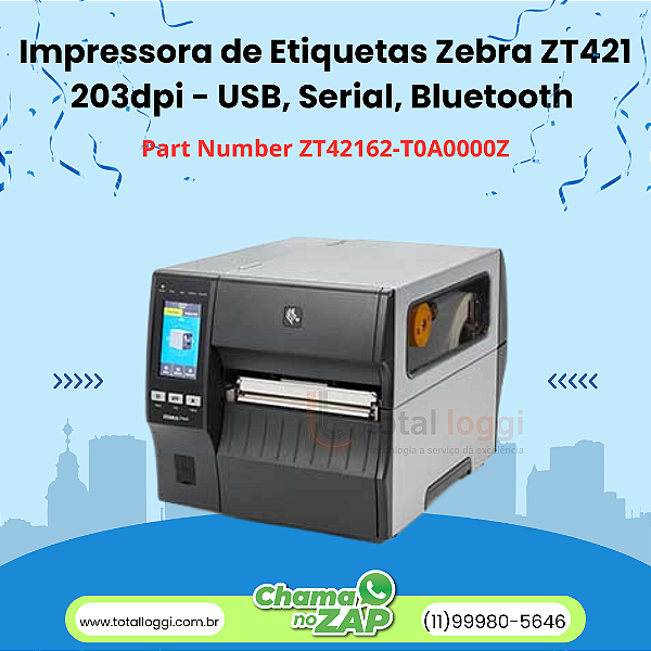 Impressora Zebra ZT421 203dpi USB, Ethernet e Bluetooth