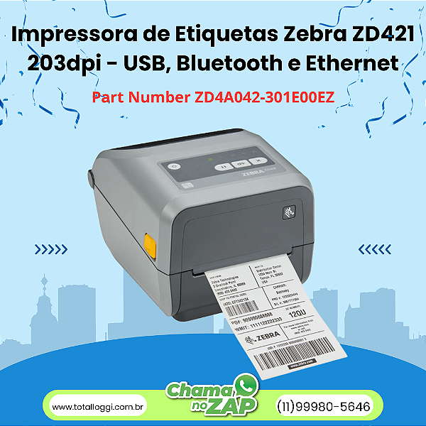 Impressora de Etiquetas Zebra ZD421 203dpi – USB e Ethernet