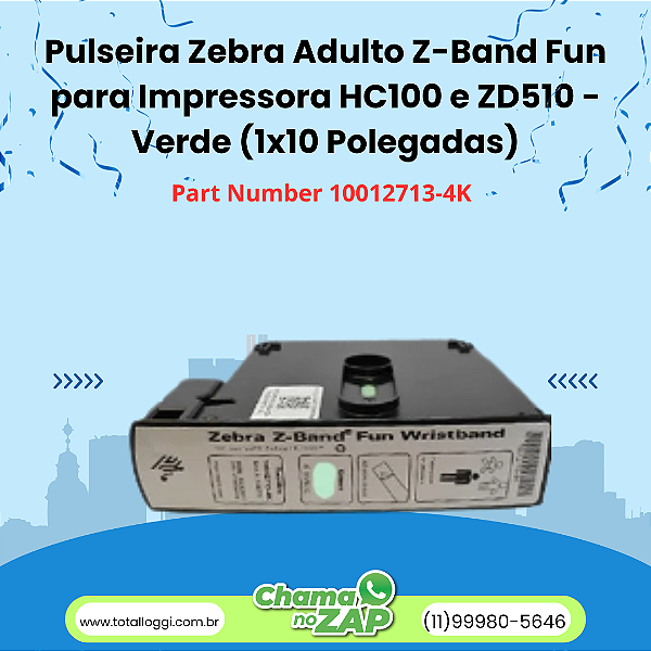 Pulseira Zebra Adulto Z-Band Fun para Impressora HC100 e ZD510 - Verde (1x10 Polegadas)