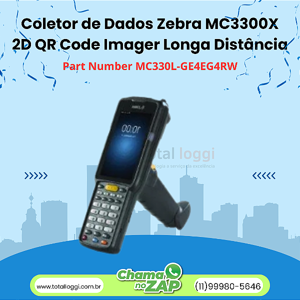 Coletor de Dados Zebra MC3300X 2D QR Code Imager Longa Distância - Pistola Gun