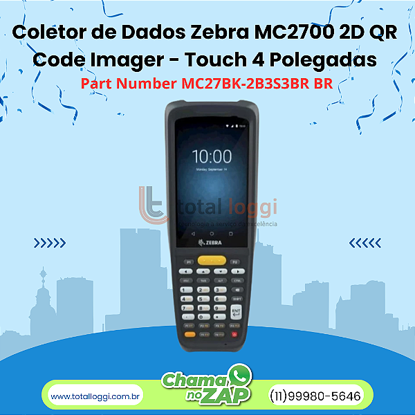 Coletor de Dados Zebra MC2700 2D QR Code Wi-Fi, Bluetooth, 4G, 3GB/32GB
