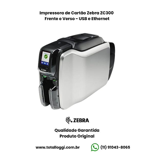 Impressora Zebra ZC300 Frente e Verso - USB e Ethernet