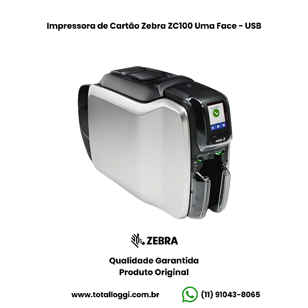 Impressora de Cartão Zebra ZC100 Uma Face - USB