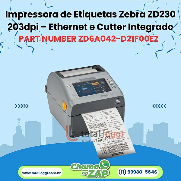 Impressora Zebra ZD621 203dpi com Cutter