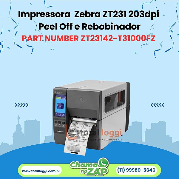 Impressora Zebra ZT231 203dpi c/ Peel Off e Rebobinador