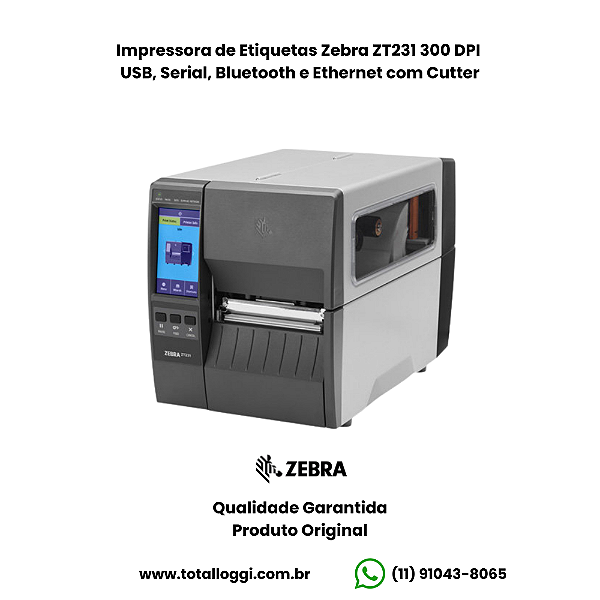 Impressora Zebra ZT231 300dpi com Cutter
