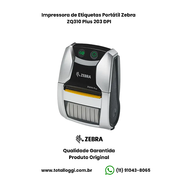 Impressora Portátil Zebra ZQ310 Plus 203dpi - Bluetooth e Wi-Fi
