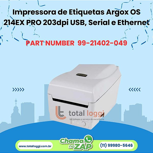 Impressora de Etiquetas Argox OS-214EX PRO 203dpi - USB, Serial e Ethernet