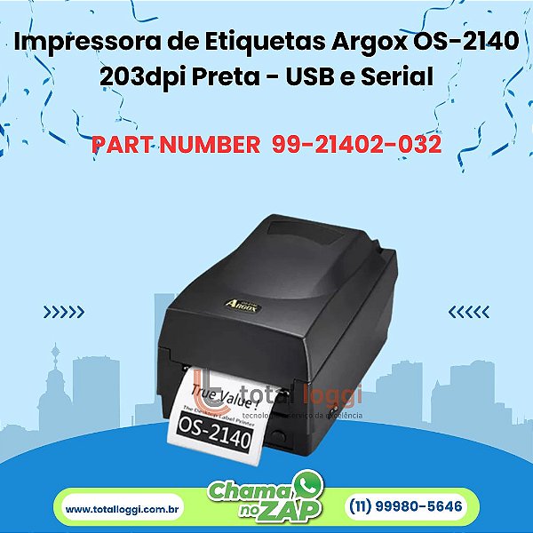 Impressora de Etiquetas Argox OS-2140 203dpi Preta - USB e Serial