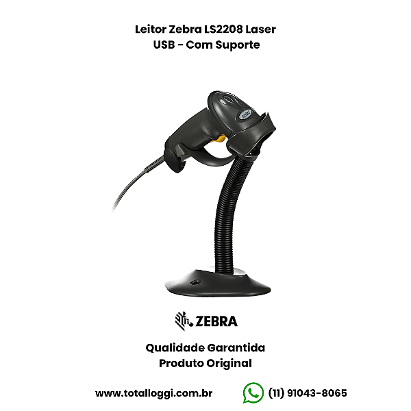 Leitor Zebra LS2208 Laser - USB (Com Suporte)