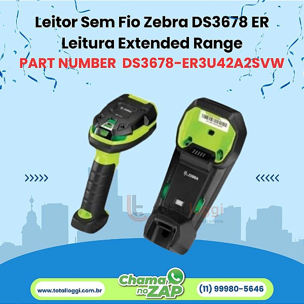 Leitor Sem Fio Zebra DS3678 ER Imager 2D QR Code - USB (Leitura Extended Range)