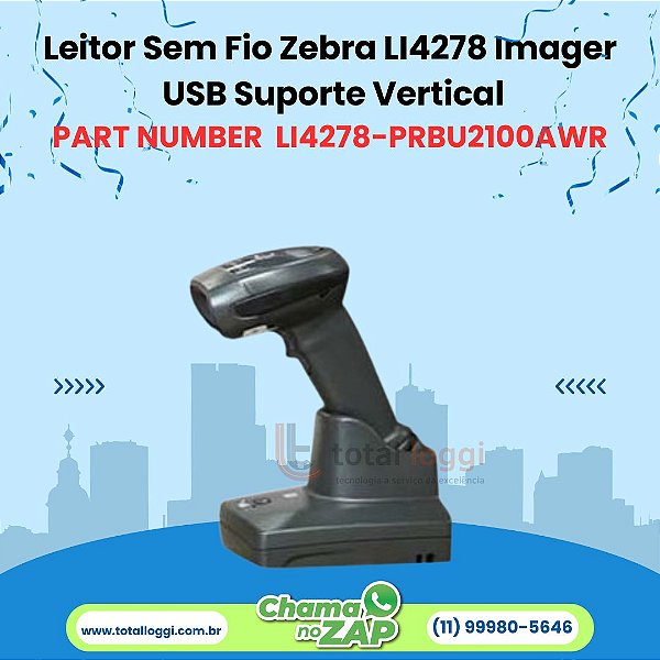 Leitor Sem Fio Zebra LI4278 Imager - USB (Suporte Vertical)