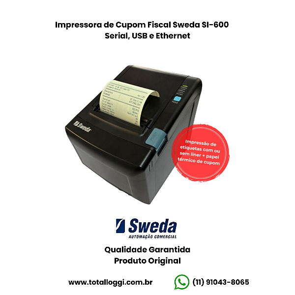 IMPRESSORA DE CUPOM FISCAL TÉRMICA SI-600 USB, SERIAL e ETHERNET