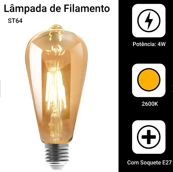 Lâmpada Decorativa Bulbo Filamento Carbono 4w 2400k Gold