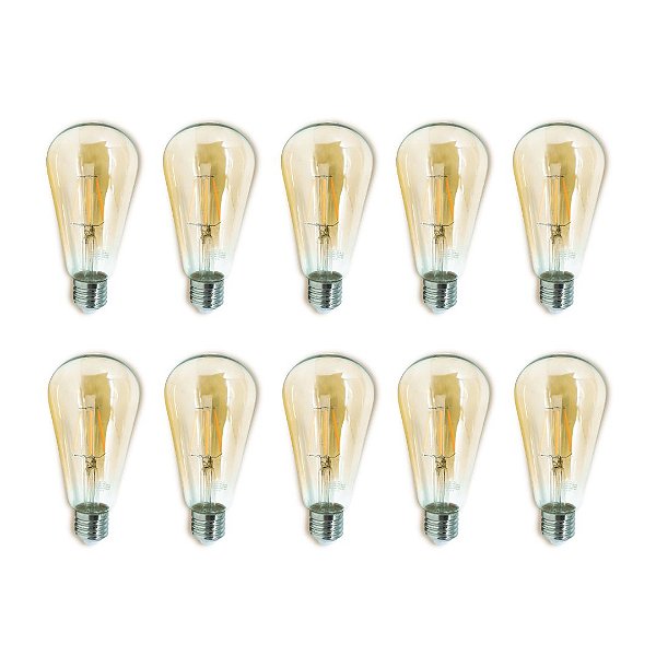 Kit C/ 10 Lâmpadas de Filamento Carbono Vintage 4w 2400kGold
