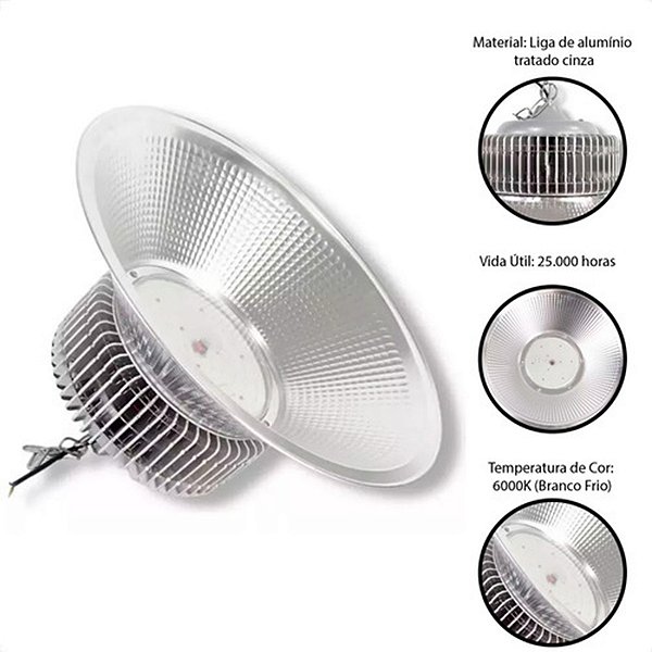 Luminária High Bay De Galpão Industrial 250w Branco Frio 6500k Bivolt