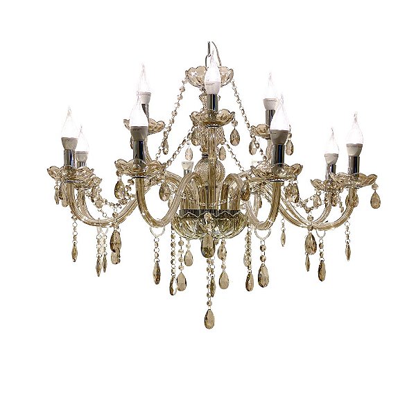 Lustre Luminária De Cristal Champanhe Luxo 8 Braços