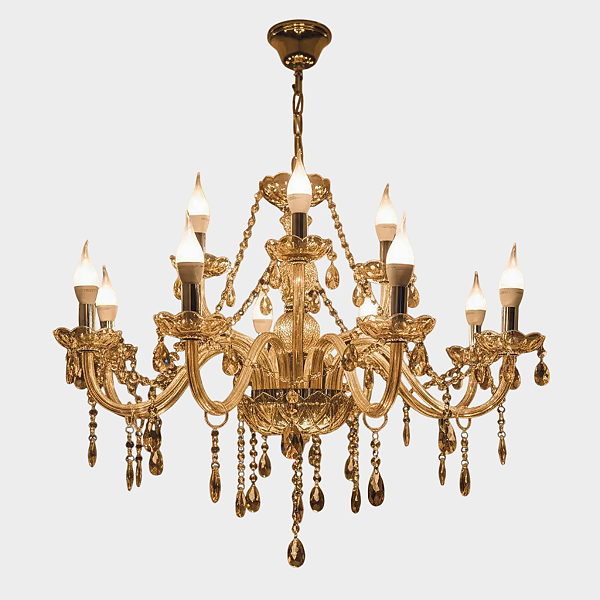 Lustre Luminária De Cristal Ambar Luxo 12 Braços