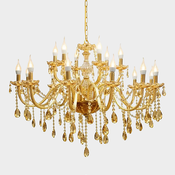 Lustre Luminária De Cristal Ambar 18 Braços Maria Tereza