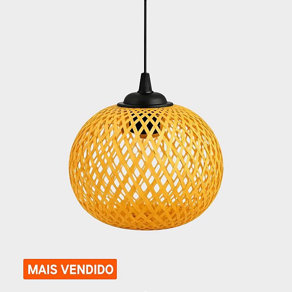 Lustre Pendente Rattan Redondo Bambu Natural 20cm